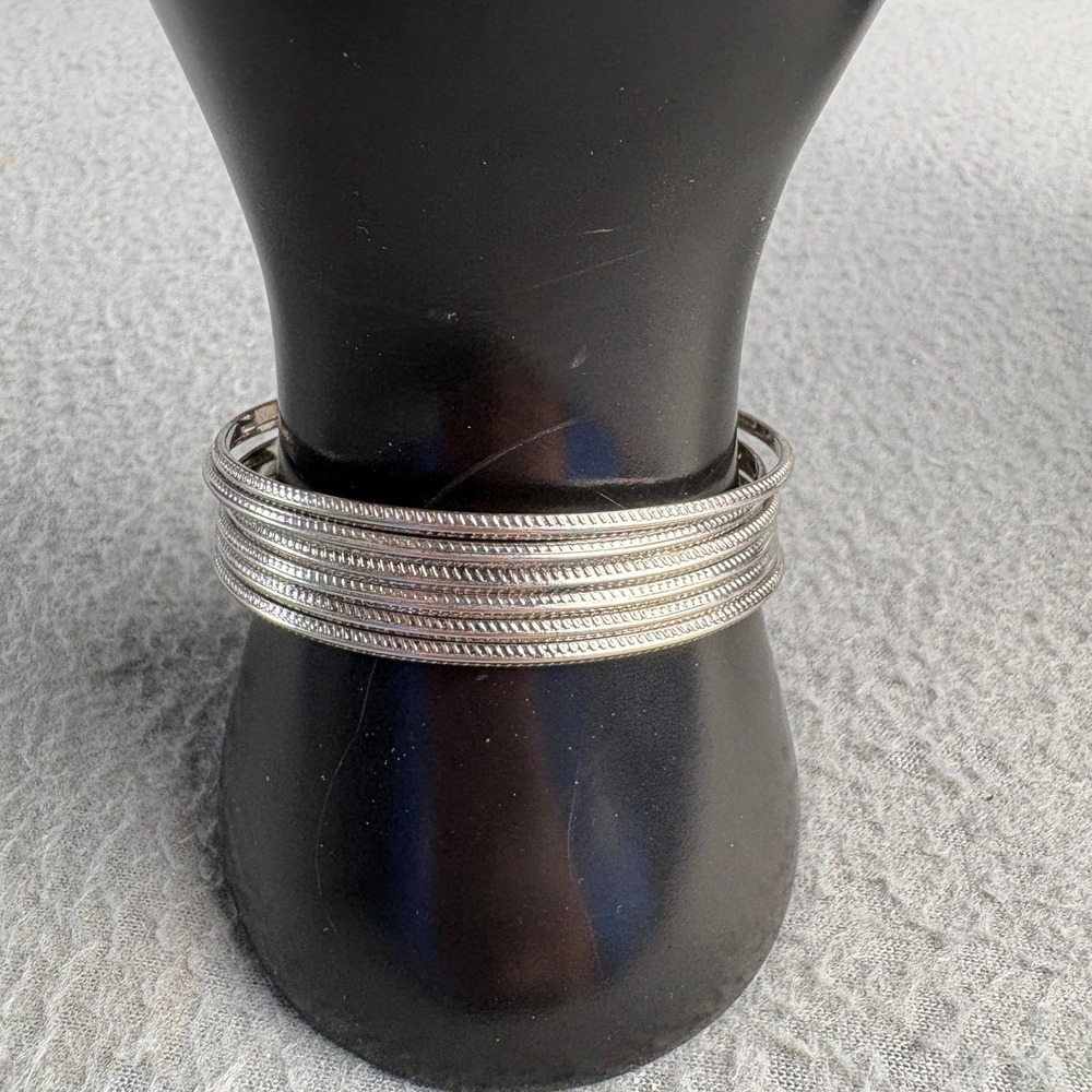 Silver Tone Multi Strand Textured Cuff Bracelet Ball End Cap Open Bangle